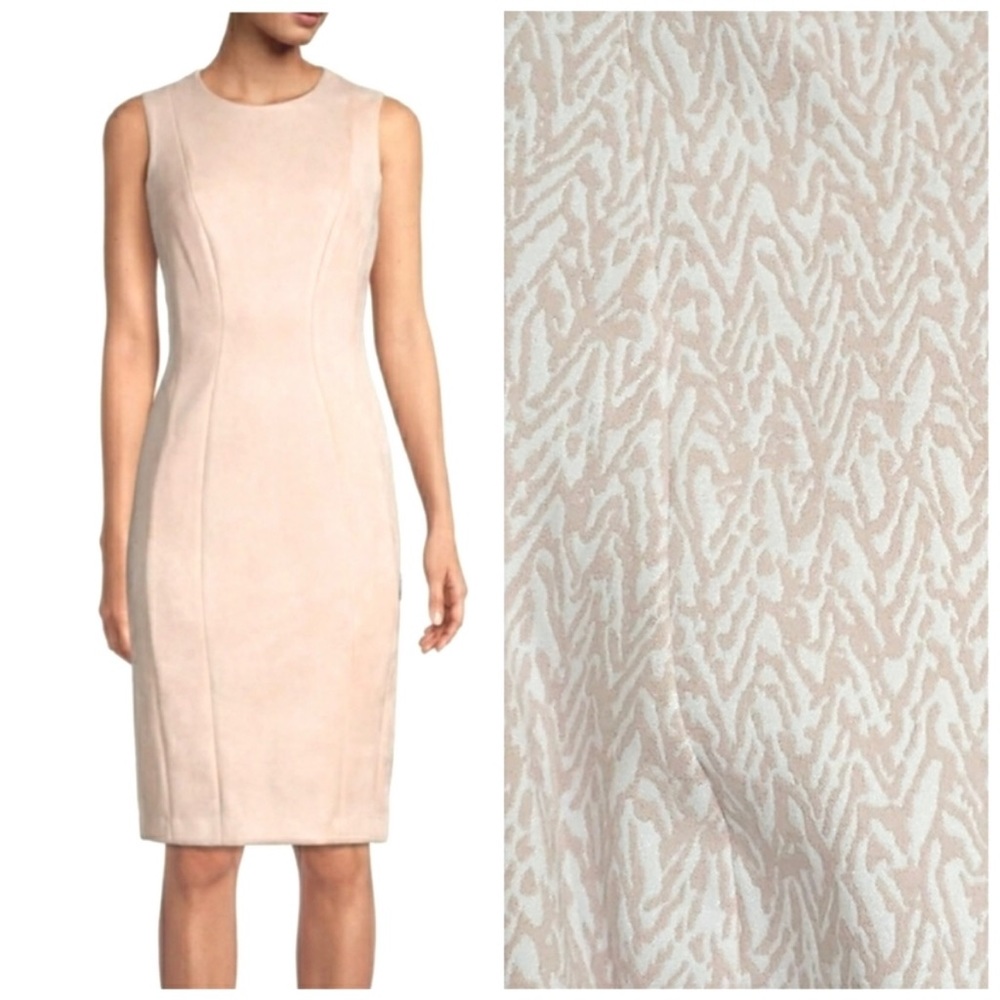 Calvin Klein Pink Jacquard Stretch Sleeveless Sheath Dress Size 16